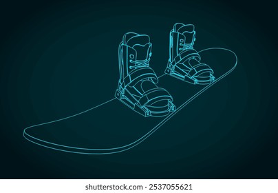 Snowboard board and boots. Snowboard set illustration