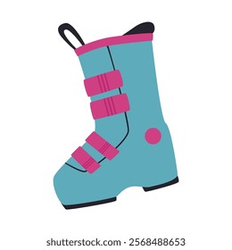 Snowboard boots are blue on a white background. Vector flat style.