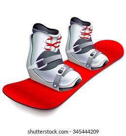 Snowboard con botas en la ilustración vectorial