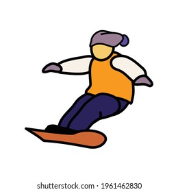 snowboard cartoon character in a black line graphic flat color style
