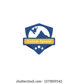 Snowboard Club insignia or badge. Vector. Concept for shirt , print, stamp or tee. vector illustration. mountain vector logo.