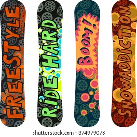 Snowboard design pack with cartoon style elements