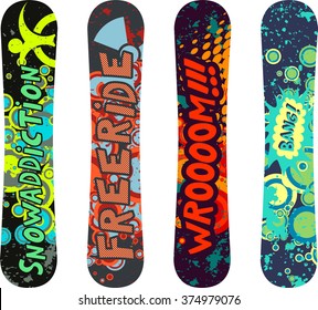 Snowboard design pack with cartoon style elements