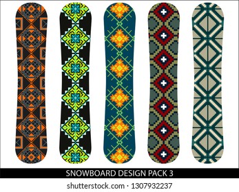 Snowboard designs vector pack with geometric patterns