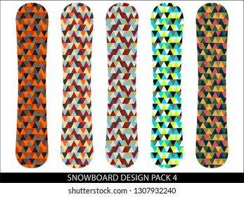 Snowboard designs vector pack with geometric patterns