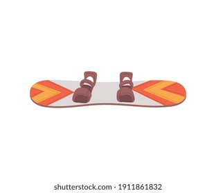 Snowboard with fastenings and geometric pattern, flat vector illustration isolated on white background. Winter extreme sports and activity symbol or sign.