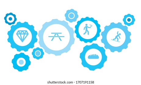 Snowboard gear blue icon set