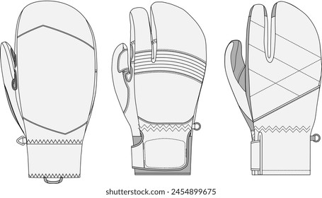 Snowboard glove technical fashion illustration template for outdoor winter accessory design