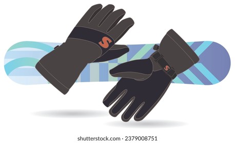 guantes de snowboard con snowboard al fondo