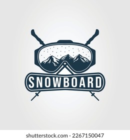 snowboard goggle glasses with mountain logo vector illustration design