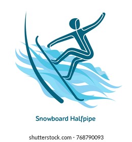 Snowboard Halfpipe icon. Olympic species of events in 2018. Winter sports games icons, vector pictograms for web, print and other projects. Vector illustration isolated on a white background