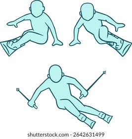 Snowboard Heel Side, Toe Side, and Ski Carving Silhouettes