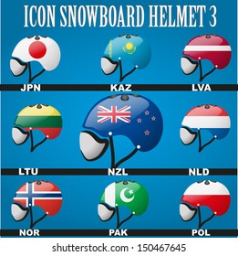 Snowboard helmets with the flags of countries members for winter games. Vector illustration, eps 10, contains transparencies.