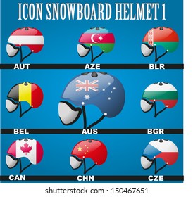 Snowboard helmets with the flags of countries members for winter games. Vector illustration, eps 10, contains transparencies.