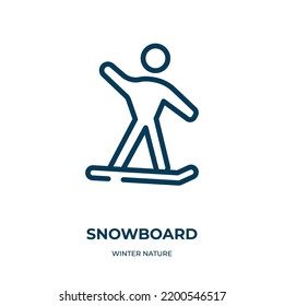 Snowboard icon. Linear vector illustration from winter nature collection. Outline snowboard icon vector. Thin line symbol for use on web and mobile apps, logo, print media.