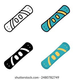 Snowboard icon represents a board used for snowboarding, featuring bindings for the rider’s feet.