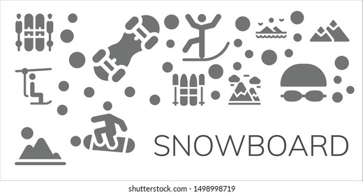 snowboard icon set. 11 filled snowboard icons.  Simple modern icons about  - Ski, Snowboard, Chairlift, Mountain, Mountains, Skiing, Goggles