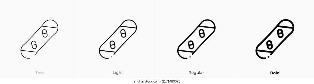 snowboard icon. Thin, Light Regular And Bold style design isolated on white background