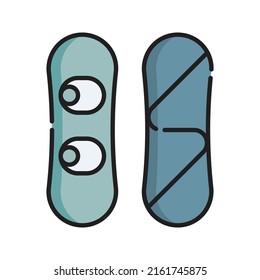 Snowboard Icon Vector Illustration. Flat Outline Cartoon. Winter Sport Icon Concept Isolated Premium Vector