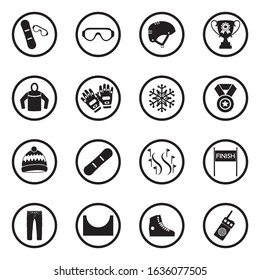 Snowboard Icons. Black Flat Design In Circle. Vector Illustration.
