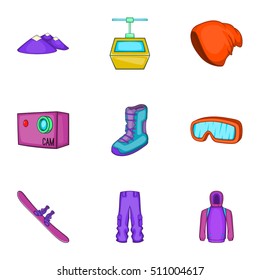Snowboard icons set. Cartoon illustration of 9 snowboard vector icons for web