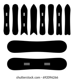 Vector de juego de iconos de snowboard. Blanco Y Negro. Tipos diferentes. Símbolos de Snowboards aislados, Signo. 