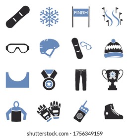 Snowboard Icons. Two Tone Flat Design. Vector Illustration.