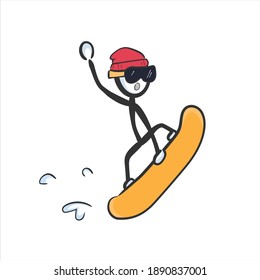 Snowboard jump big air ramp. Vector simple extreme sports. Stickman no face clipart cartoon. Hand drawn. Doodle sketch, graphic illustration