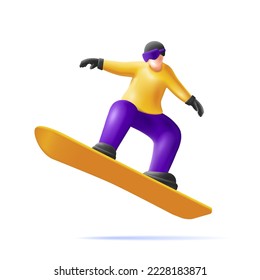 Snowboard jump race snowboarder 3d render character illustration