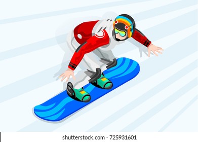 Snowboard jump race snowboarder athlete winter sport man vector 3D isometric icon.