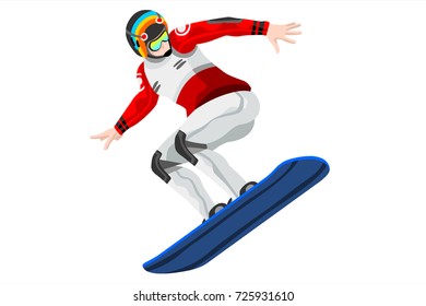 Snowboard jump race snowboarder athlete winter sport man vector 3D isometric icon.