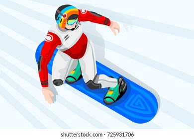 Snowboard jump race snowboarder athlete winter sport man vector 3D isometric icon.