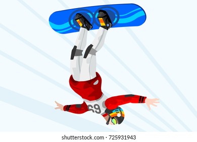 Snowboard jump race snowboarder athlete winter sport man vector 3D isometric icon.