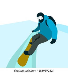 Ilustración vectorial de salto de snowboard. El concepto de personaje de atleta Snowboard. Ilustración del hombre del deporte de invierno