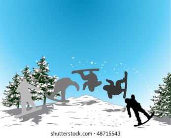 snowboard jumping in footage from several sections