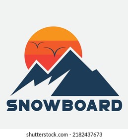 Snowboard Logo, Mountain And Sun, Ski