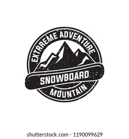 Snowboard logo, vector illustration, emblem design on white background. Snowboarding extreme logo and label templates. Winter snowboard sport store badge with retro grunge effect. Vector EPS 10