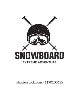 Snowboard logo, vector illustration, emblem design on white background. Snowboarding extreme logo and label templates. Winter snowboard sport store badge with retro grunge effect. Vector EPS 10