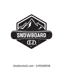 Snowboard logo, vector illustration, emblem design on white background. Snowboarding extreme logo and label templates. Winter snowboard sport store badge with retro grunge effect. Vector EPS 10