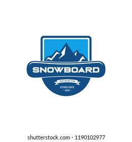 Snowboard logo, vector illustration, emblem design on white background. Snowboarding extreme logo and label templates. Winter snowboard sport store badge. Emblem and icon. Mountain Adventure insignia,