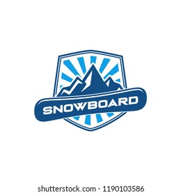 Snowboard logo, vector illustration, emblem design on white background. Snowboarding extreme logo and label templates. Winter snowboard sport store badge. Emblem and icon. Mountain Adventure insignia,