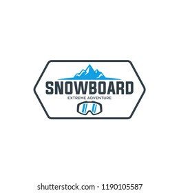 Snowboard logo, vector illustration, emblem design on white background. Snowboarding extreme logo and label templates. Winter snowboard sport store badge. Emblem and icon. Mountain Adventure insignia,