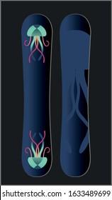 Snowboard Mockup - Front And Back View. Vector Illustration