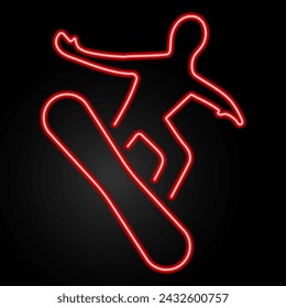 snowboard neon sign, modern glowing banner design, colorful modern design trend on black background. Vector illustration.