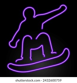 snowboard neon sign, modern glowing banner design, colorful modern design trend on black background. Vector illustration.