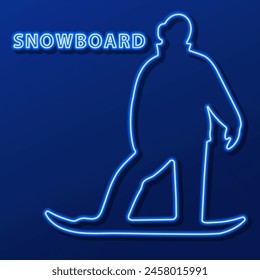 snowboard neon sign, modern glowing banner design, colorful modern design trend on black background. Vector illustration.
