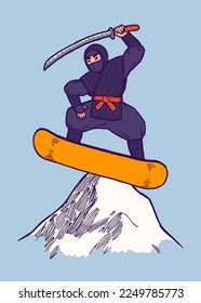 El personaje de ninja aislado. Ilustración vectorial de carácter deportivo invernal.