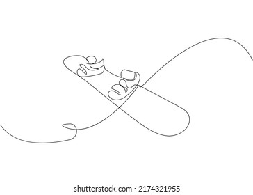 Snowboard one line art. Continuous line drawing of sport, winter, sports, activity, board, mountains, hill, game, vacation, adventure, tourism, snow, play.