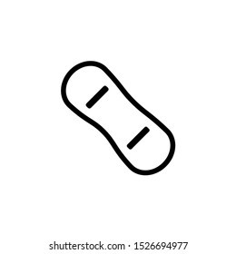 Snowboard outline icon. Board for snowboarding monochrome outline pictogram. Simple shape black and white snowboard vector icon isolated on white background.