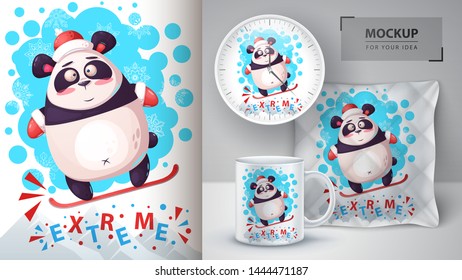 Snowboard panda - mockup for your idea. Vector eps 10